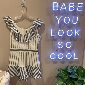 Alexis Tamiko Romper in Navy Cream Stripe